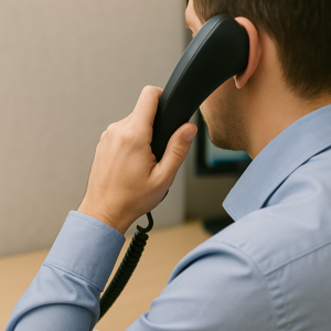 a man holding a phone to his ear