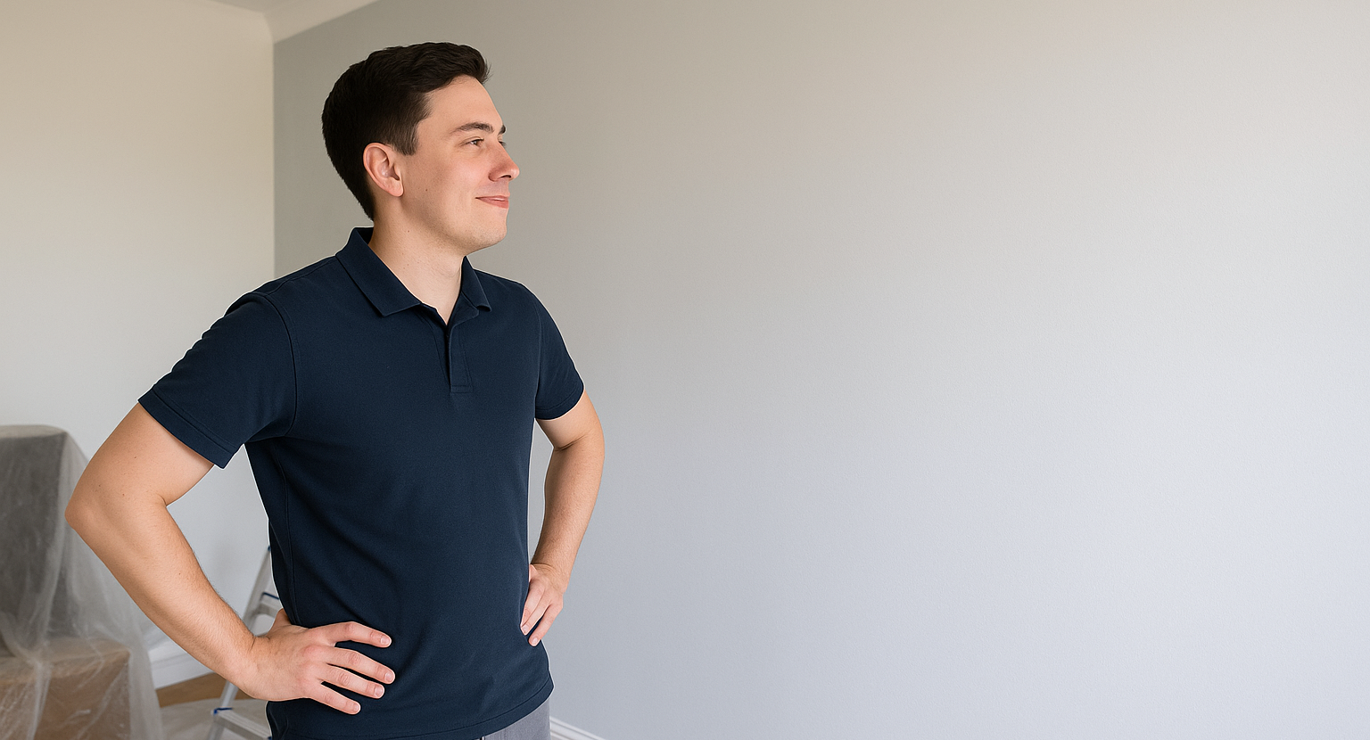 a painter looking proudly at a freshly painted wall