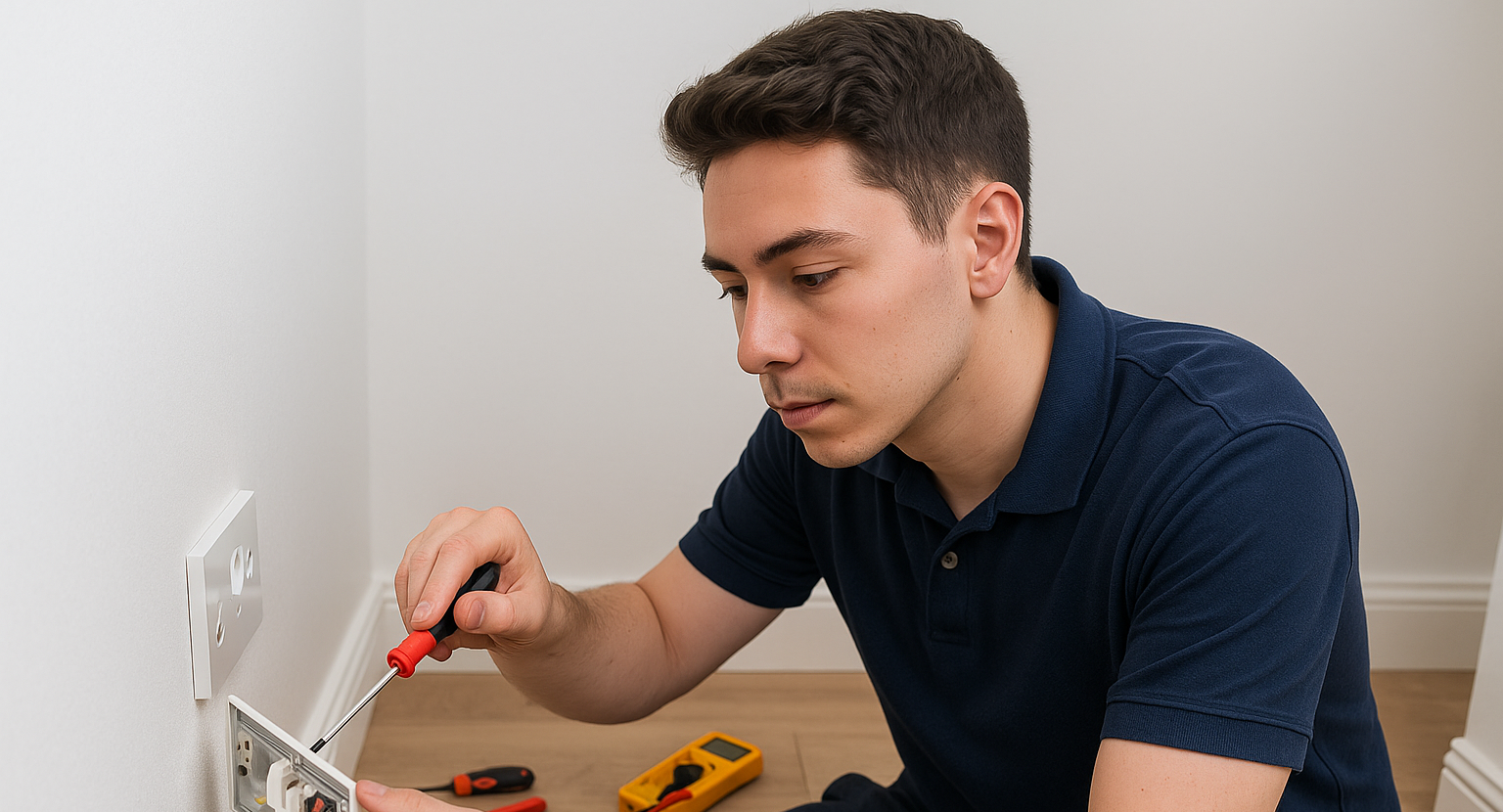 a electrician replacing a old plug socket