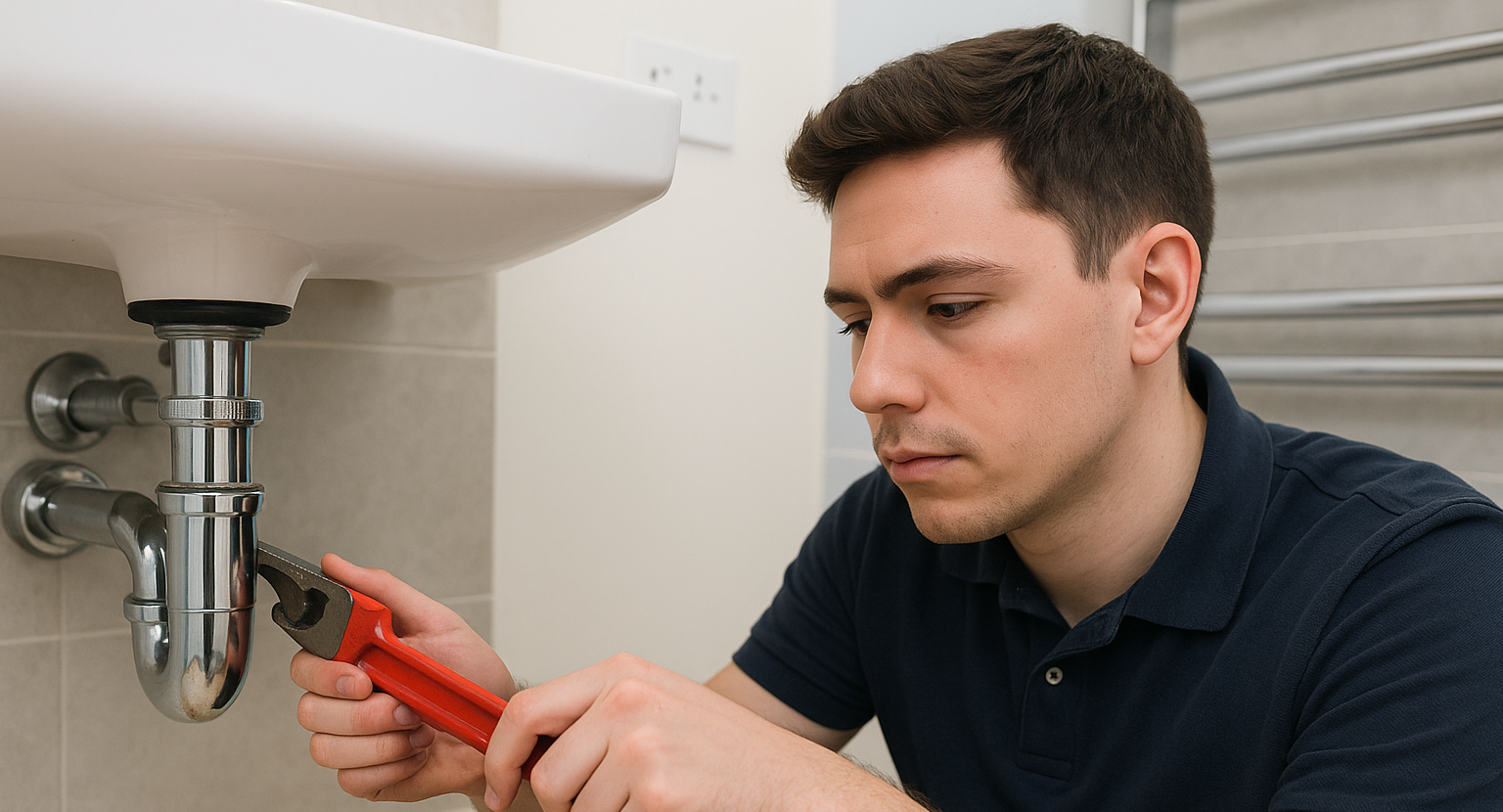 a plumber doing finishing touches on a sink