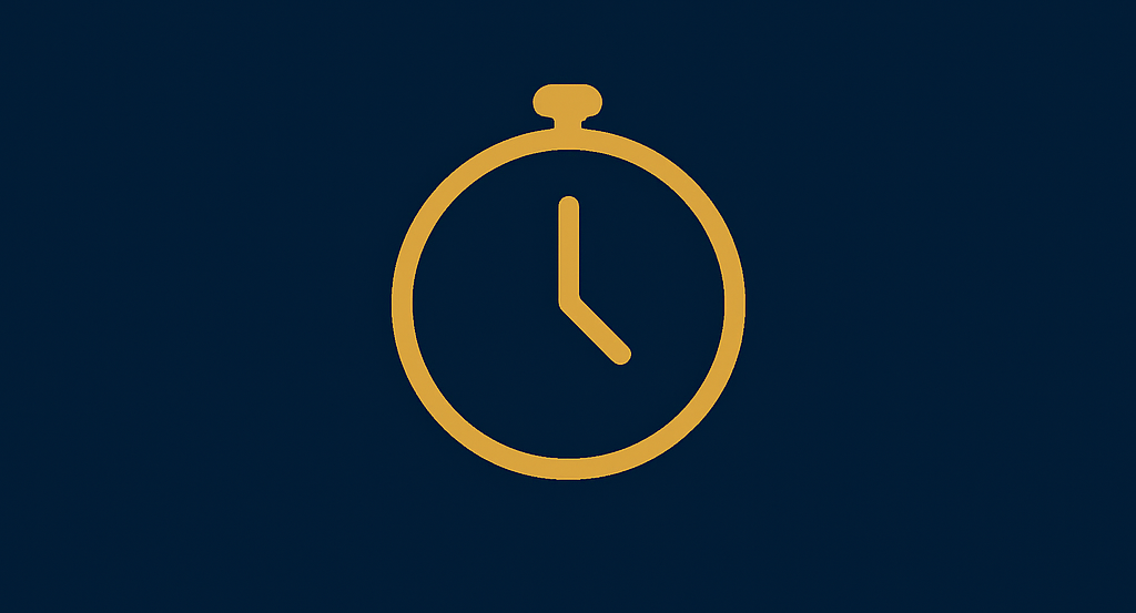 Stop watch logo on a navy background